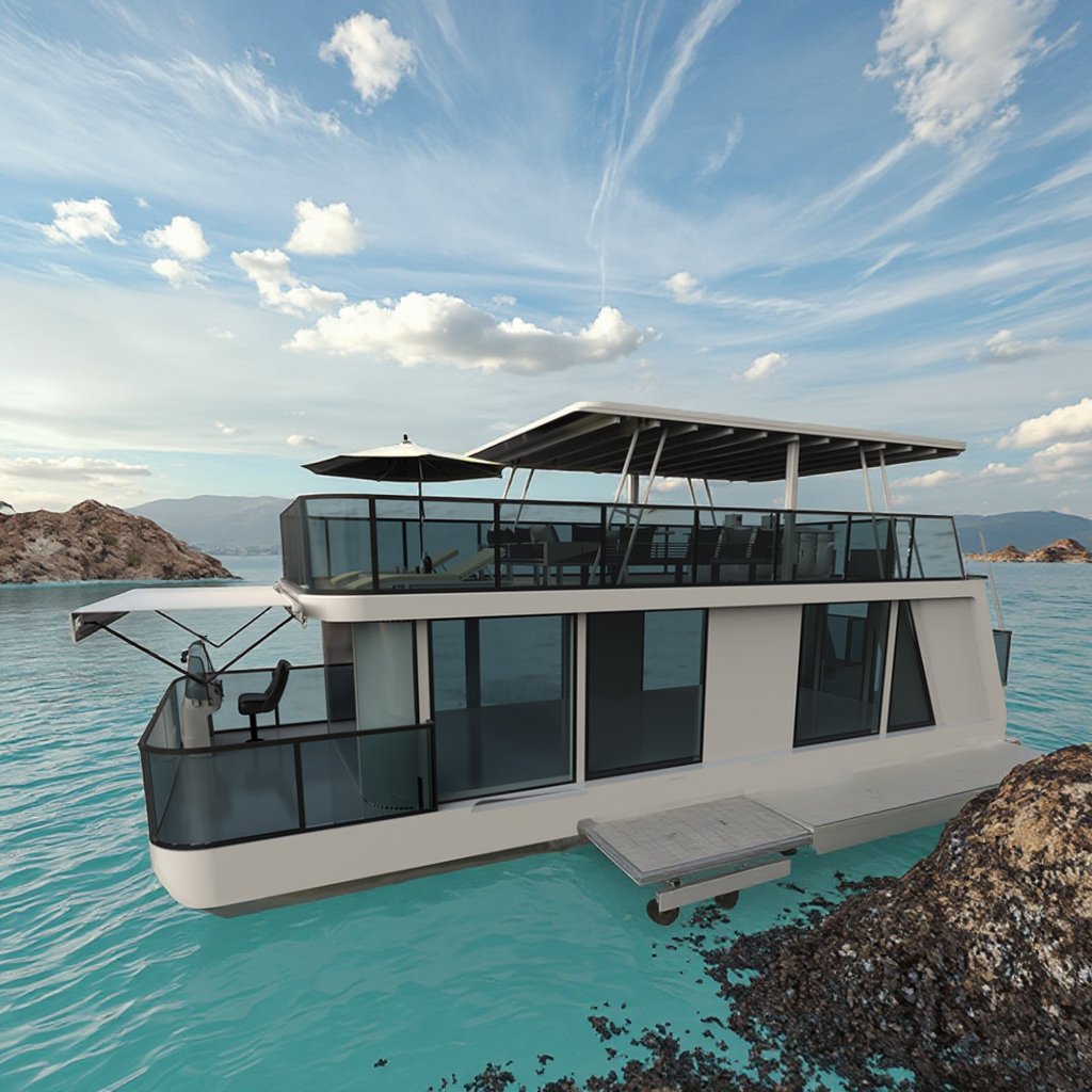 Allhouse Luxury Aluminum Houseboat Modern Floating Hotel Yacht for Entertainment with Outboard Engine